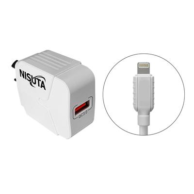Cargador Celular carga rápida Nisuta NSFU53UQI c/cable Iphone 1m